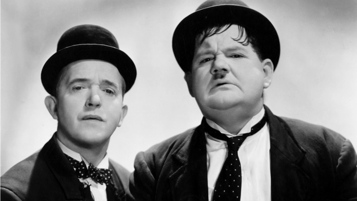 black and white photo of Laurel and Hardy